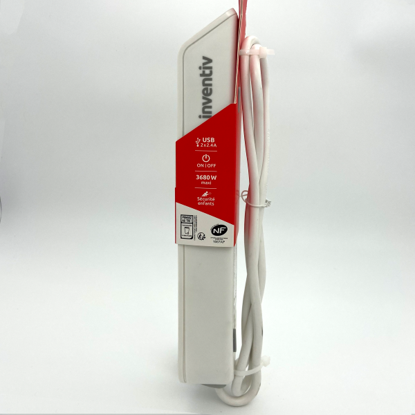 Multiprise 4 Prises 2P+T 16A Interrupteur 2 USB 1,50m Blanc - INVENTIV