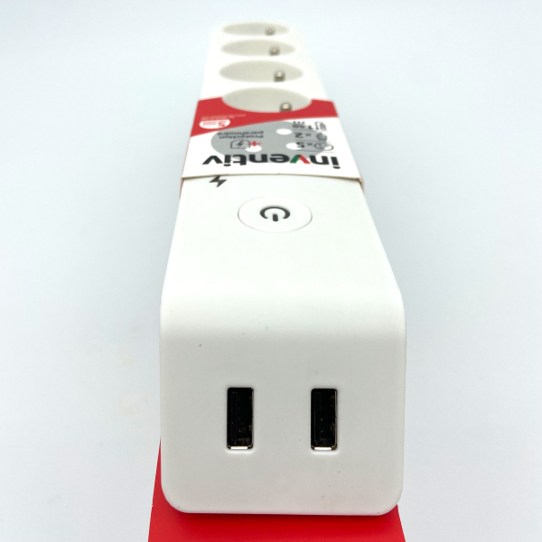 Multiprise  INVENTIV 5 Prises 2P+T 16A Interrupteur 2 USB 1,50m Blanc
